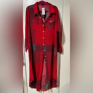 Zanzea Red Plaid Maxi Dress NWT